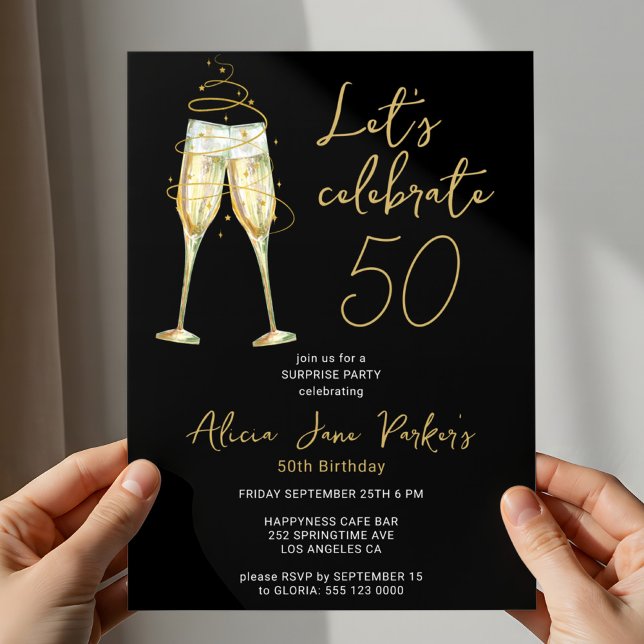 Modern black gold 50th birthday party  invitation (Creator Uploaded)