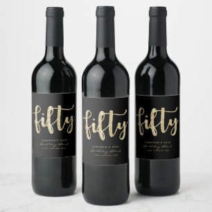 Modern Black & Gold 50th Birthday Personalized Wine Label