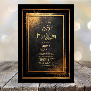 Modern Black Gold 55th Birthday Party Invitation