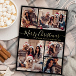 Modern Black Gold 5 photo Collage Christmas Foil Holiday Postcard<br><div class="desc">Elegant, Modern Black and Gold 5 Photo Collage Holiday Christmas Family Photo Foil Holiday Postcards. This festive, minimalist, whimsical five (5) photo holiday greeting card template features a pretty grid photo collage and says „Merry Christmas”! The „Merry Christmas” greeting text is written in a beautiful hand lettered swirly swash-tail font...</div>