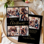 Modern Black Gold 5 Photo Collage Christmas  Holiday Card<br><div class="desc">Modern Elegant Calligraphy Simple Black and Gold 5 Photo Collage Merry Christmas Script Holiday Card. This festive, minimalist five (5) photo holiday greeting card template features a pretty grid photo collage and „Merry Christmas” greeting text which is written in a beautiful hand lettered swirly swash-tail font script in gold on...</div>