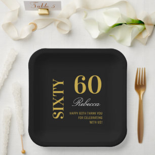 Modern Black Gold 60th Birthday Cocktail Party  Paper Plate