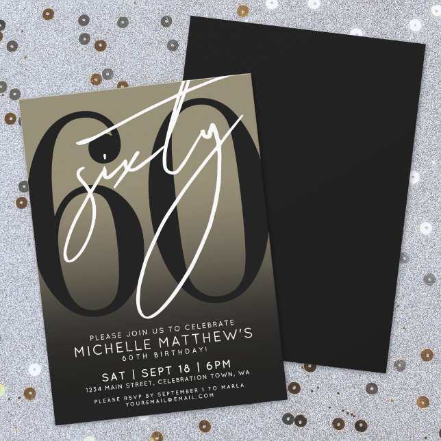 Modern Black Gold 60th Birthday Party Invitation (Modern Black Gold 60th Birthday Party Invitation)