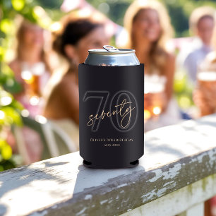 Modern Black Gold 70th Birthday Party Can Cooler