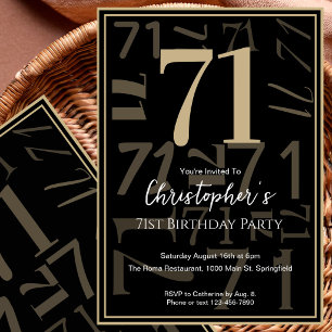 Modern Black Gold 71st Birthday Invitation For Him