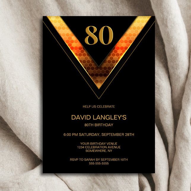 Modern Black Gold 80th Birthday Party Invitation (Creator Uploaded)