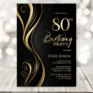 Modern Black Gold 80th Birthday Party Invitation