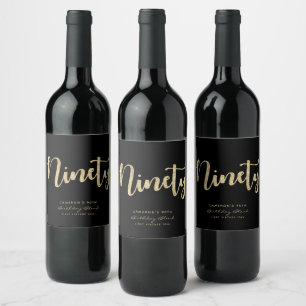 Modern Black & Gold 90th Birthday Personalized Wine Label