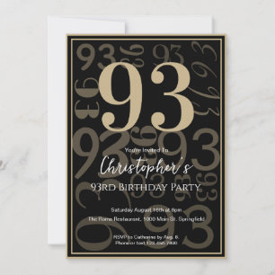 Modern Black Gold 93rd Birthday Invitation For Him