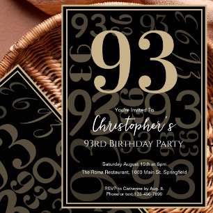 Modern Black Gold 93rd Birthday Invitation For Him