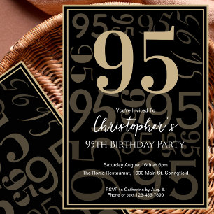 Modern Black Gold 95th Birthday Invitation For Him