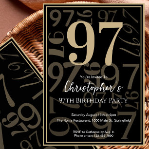 Modern Black Gold 97th Birthday Invitation For Him