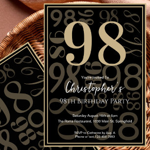 Modern Black Gold 98th Birthday Invitation For Him