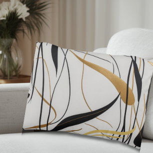 Modern Black & Gold Abstract Line  Accent Pillow