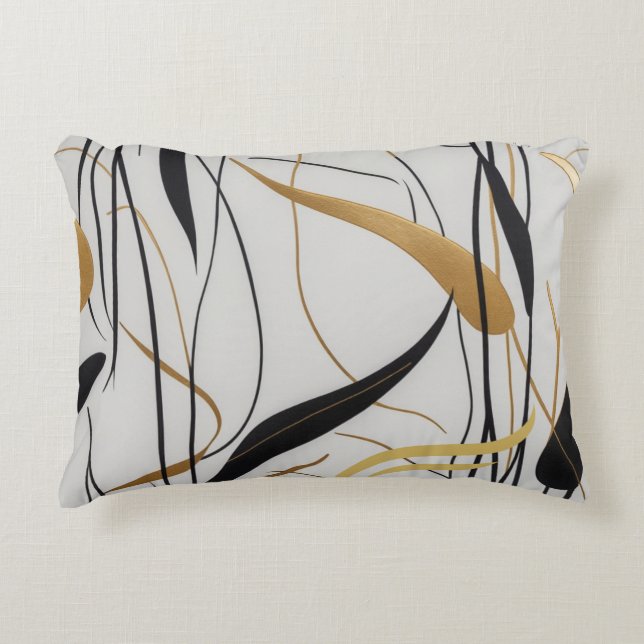 Modern Black & Gold Abstract Line  Accent Pillow (Front)