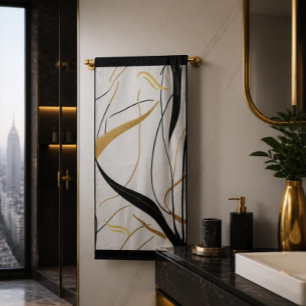 Modern Black & Gold Abstract Line bath towel