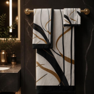 Modern Black & Gold Abstract Line Towel Set