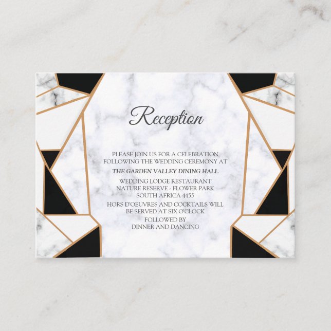 Modern Black Gold Abstract on White Marble Enclosure Card (Front)