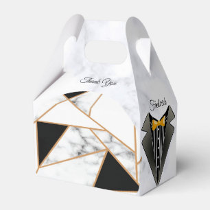 Modern Black Gold Abstract on White Marble Favor Box