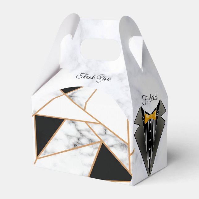 Modern Black Gold Abstract on White Marble Favor Box (Front Side)