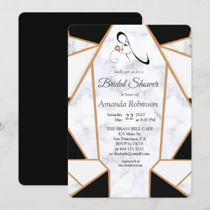 Modern Black Gold Abstract on White Marble Invitation