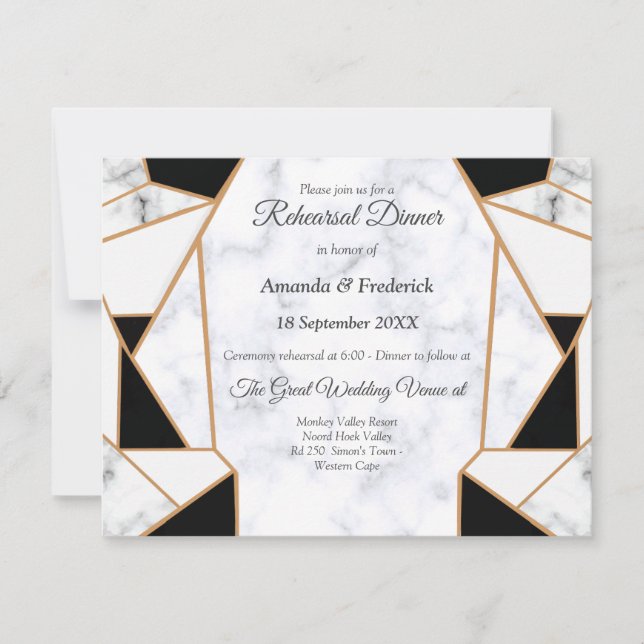Modern Black Gold Abstract on White Marble Invitation (Front)