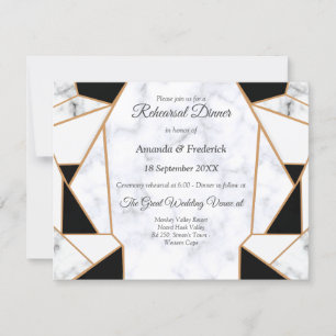 Modern Black Gold Abstract on White Marble Invitation