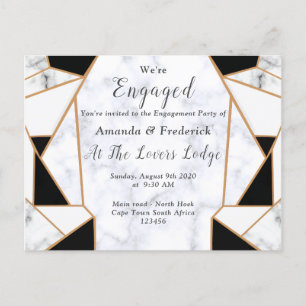 Modern Black Gold Abstract on White Marble Invitation Postcard