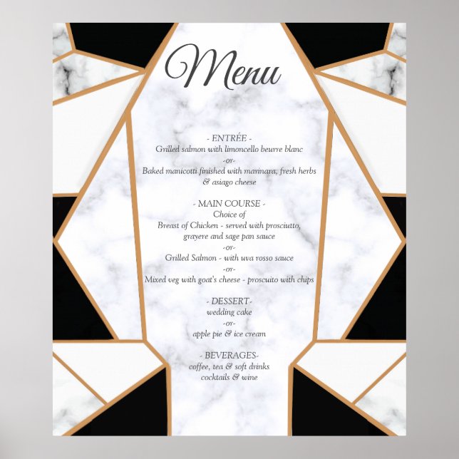 Modern Black Gold Abstract on White Marble Poster (Front)