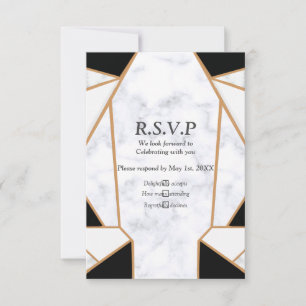 Modern Black Gold Abstract on White Marble RSVP Card