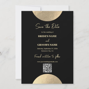 Modern Black & Gold Abstract Wedding QR Code Save The Date