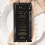 Modern Black Gold Agate Dark Wedding Menu<br><div class="desc">This elegant,  modern wedding menu features a watercolor black agate background trimmed with gold faux glitter. The text appears in elegant gold colored handwriting and copperplate fonts on an off-black rectangle. The agate design is repeated on the reverse.</div>