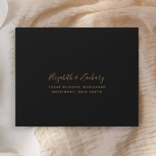 Modern Black Gold Agate Dark Wedding RSVP Return Envelope