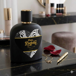 Modern Black & Gold Agate Happy Birthday  Heart Sticker