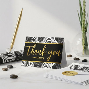 Modern Black & Gold Agate Happy Birthday Thank You Card