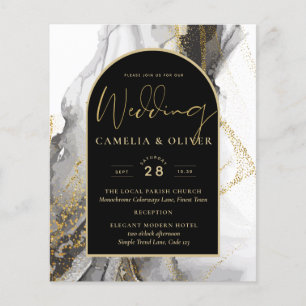 Modern Black Gold Agate Marble Glitter Wedding