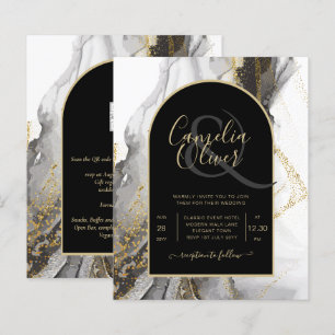 Modern Black Gold Agate Marble Glitter Wedding