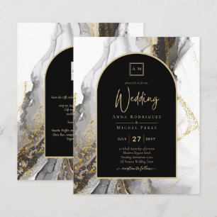 Modern Black Gold Agate Marble Glitter Wedding