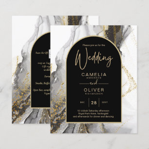 Modern Black Gold Agate Marble Glitter Wedding