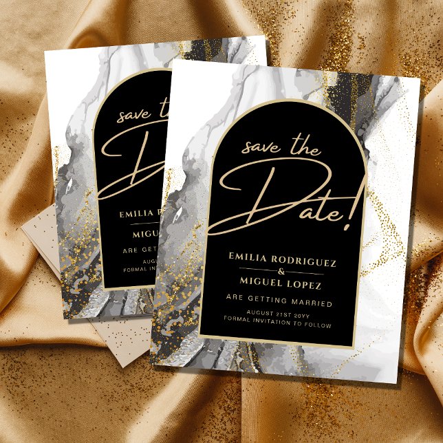 Modern Black Gold Agate Marble Glitter Wedding Flyer (Creator Uploaded)