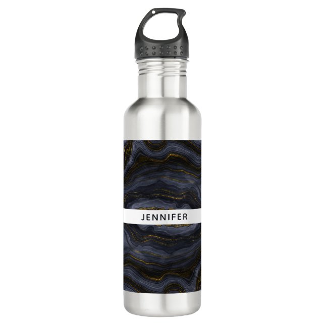 Modern Black & Gold Agate Stone Abstract 710 Ml Water Bottle (Front)