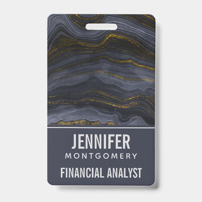 Modern Black & Gold Agate Stone Abstract Badge (Front)