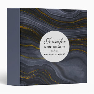 Modern Black & Gold Agate Stone Abstract Binder