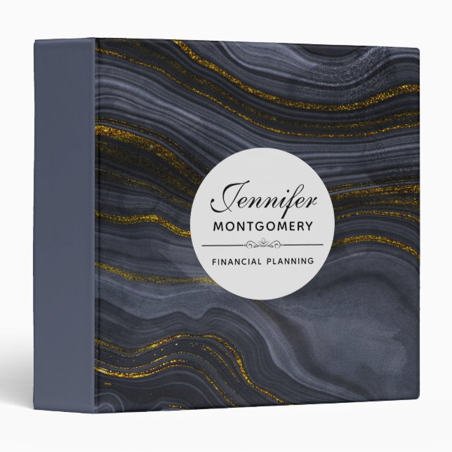 Modern Black & Gold Agate Stone Abstract Binder (Front/Spine)