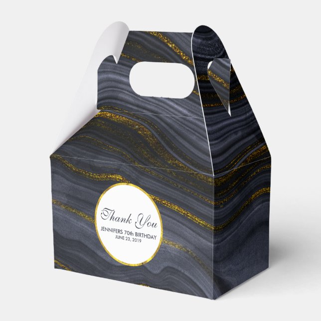 Modern Black & Gold Agate Stone Abstract Birthday Favor Box (Front Side)
