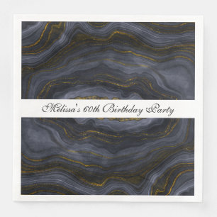 Modern Black & Gold Agate Stone Abstract Birthday Napkin