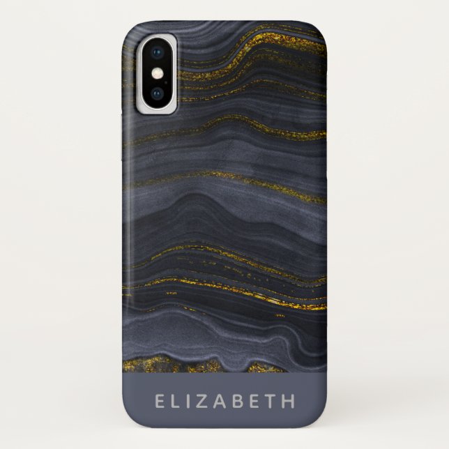 Modern Black & Gold Agate Stone Abstract Case-Mate iPhone Case (Back)