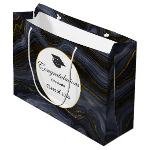 Modern Black & Gold Agate Stone Abstract Graduate Large Gift Bag
