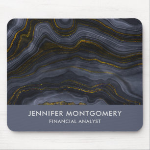 Modern Black & Gold Agate Stone Abstract Mouse Pad
