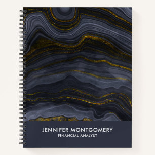 Modern Black & Gold Agate Stone Abstract Notebook